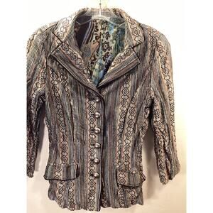 Alberto Makali Multi Color Crinkle Knit "Missoni Look" Mid Sleeve Jacket Top M